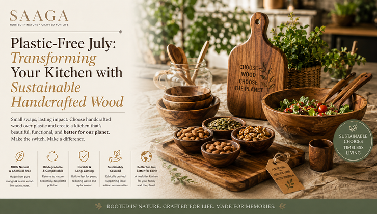 Plastic-Free July: Transforming Your Kitchen with Sustainable Handcrafted Wood and Eco Friendly Kitchen Items India